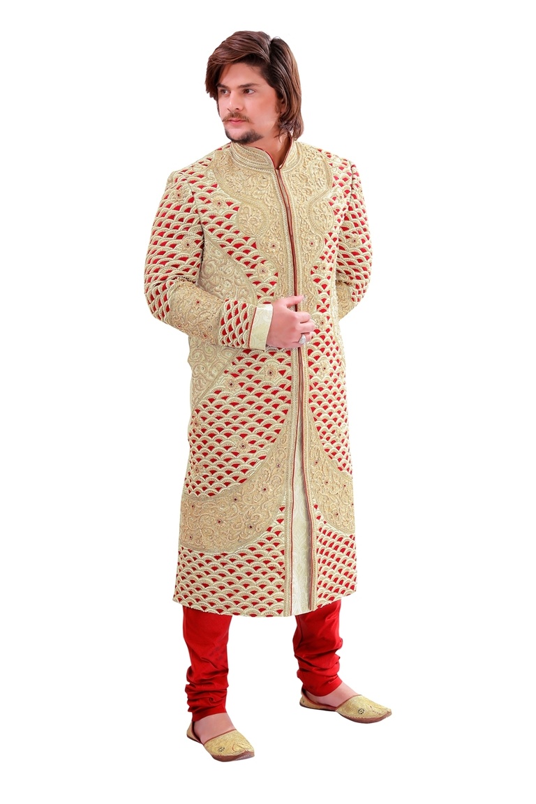 Complete Ethnic Look Enamouring Beige Color Royal Sherwani
