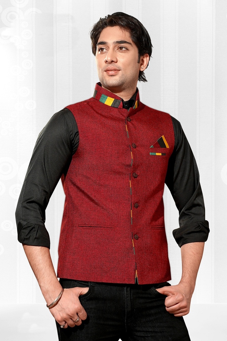 Impressive Look Red Color Nehru Jacket