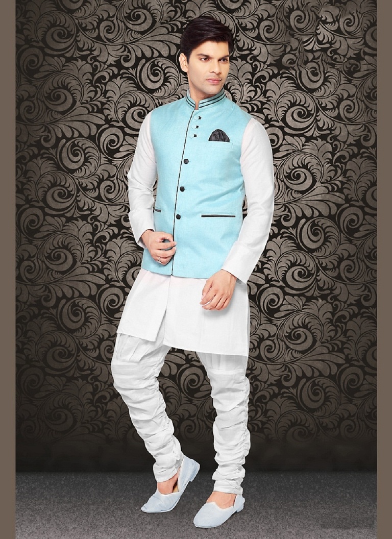 Flattering Your Look Blue Color Linen Nehru Jacket