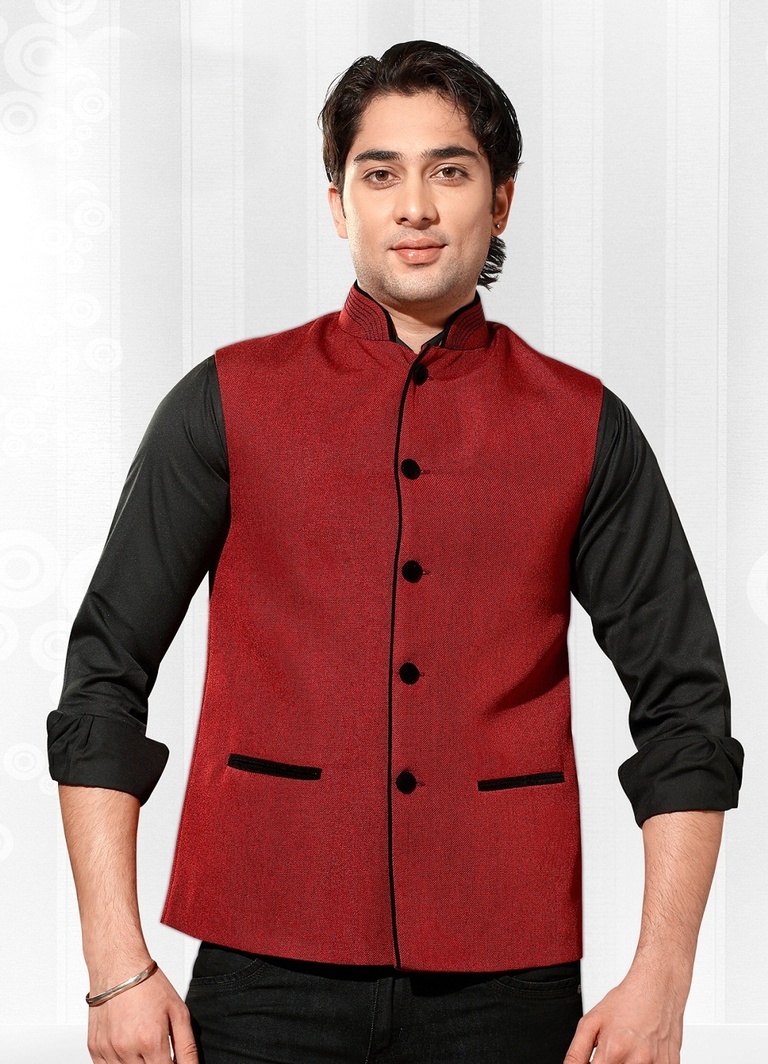 Striking Maroon Color Nehru Jacket