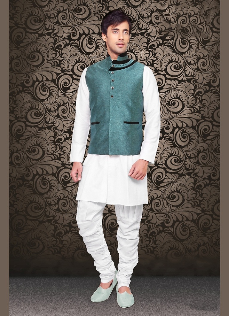 SplendidLook Green Color Linen Mens Nehru Jacket