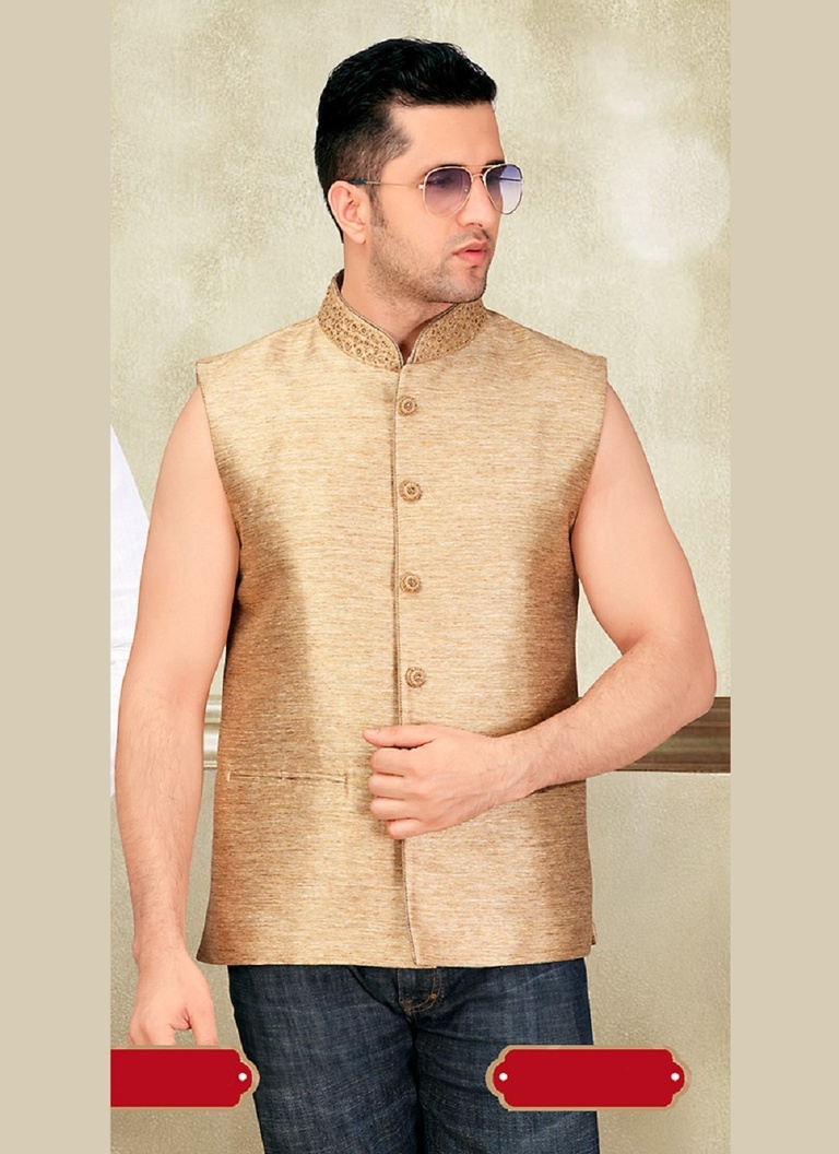 Mens Sensational Brown Color Silk Nehru Jacket