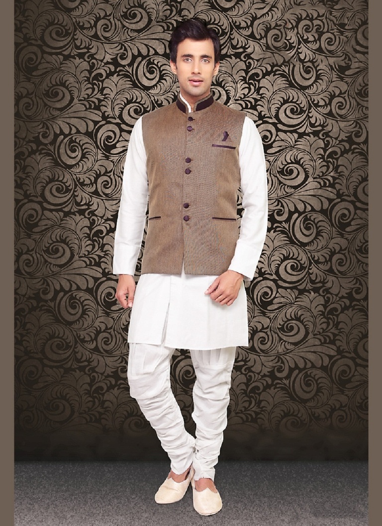 Chrming Ethnic Beige Color Linen Nehru Jacket