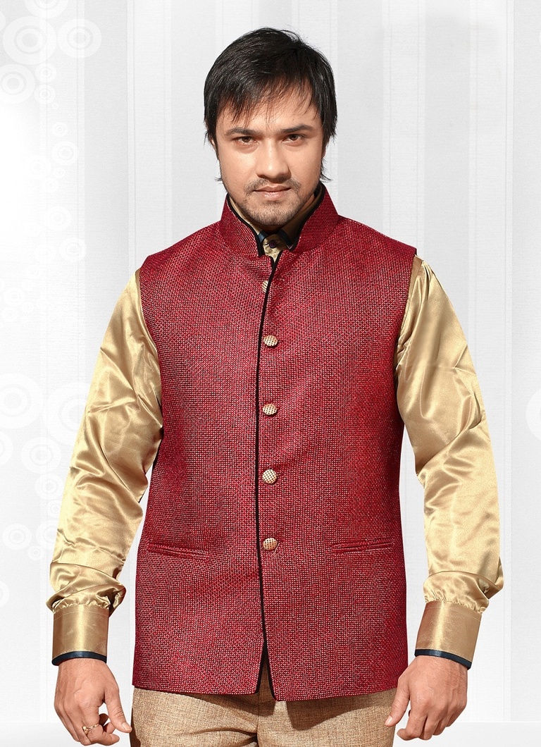Elegant Look Red Color Nehru Jacket