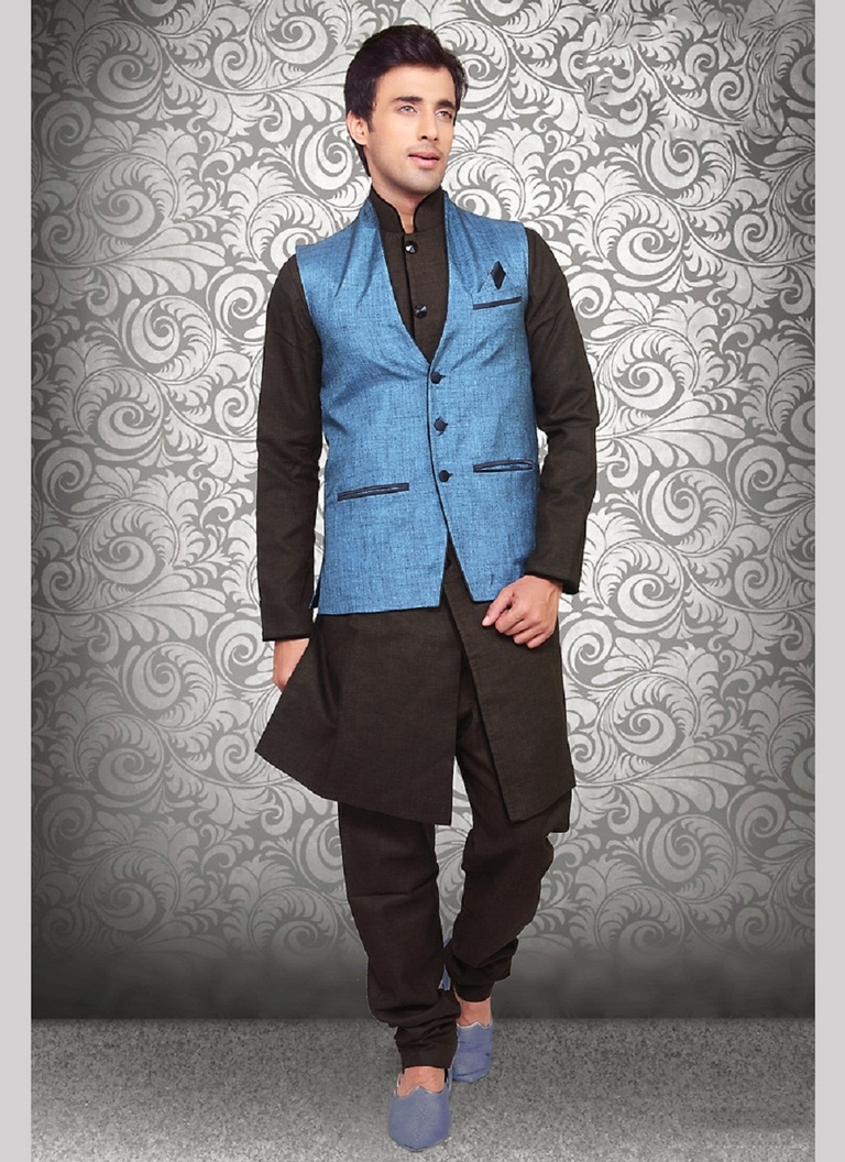 Traditional Fancy Blue Color Linen Nehru Jacket