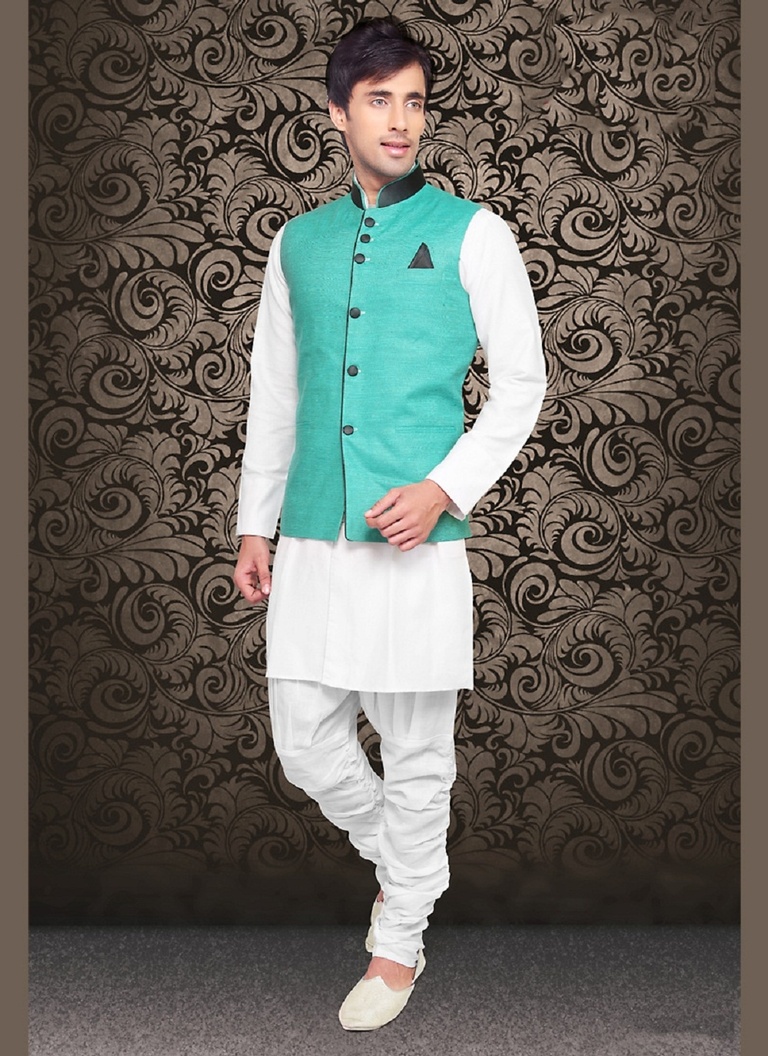 Linen Sprting Ethnic Look Green Color Nehru Jacket
