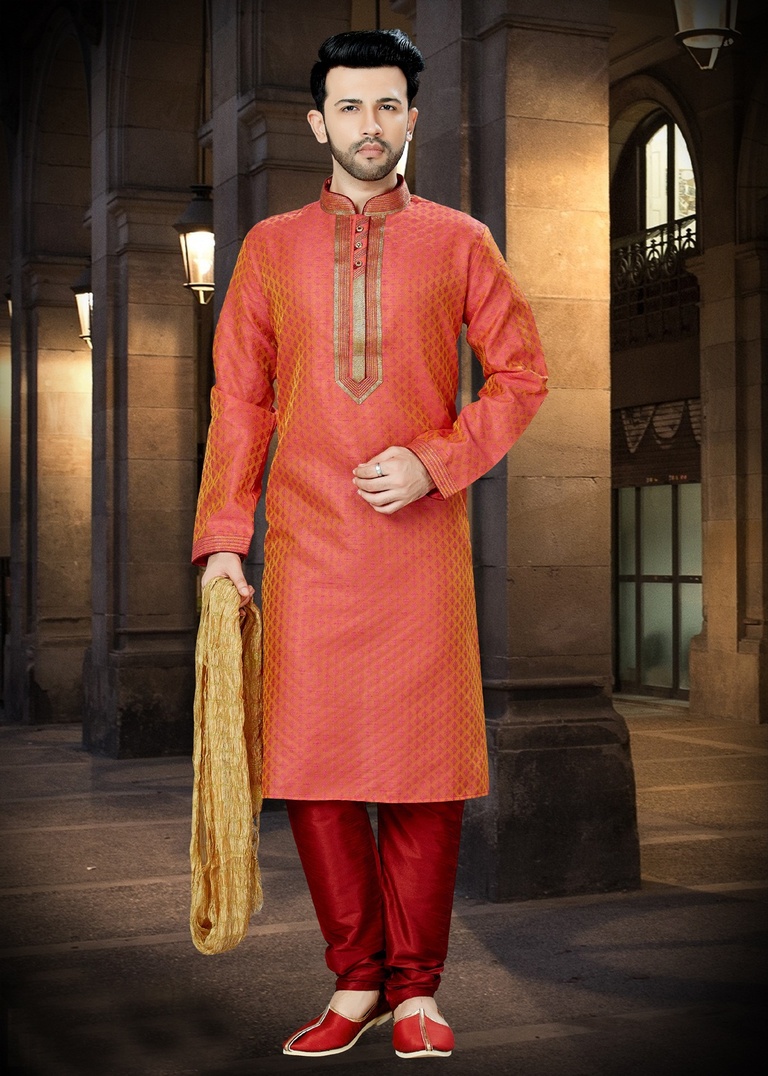 Indian Traditional Look Peach Color Online For Men