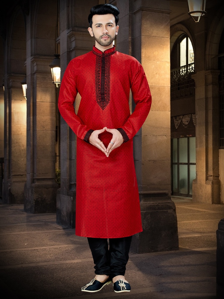 Online Red Embroidered Kurta For Party
