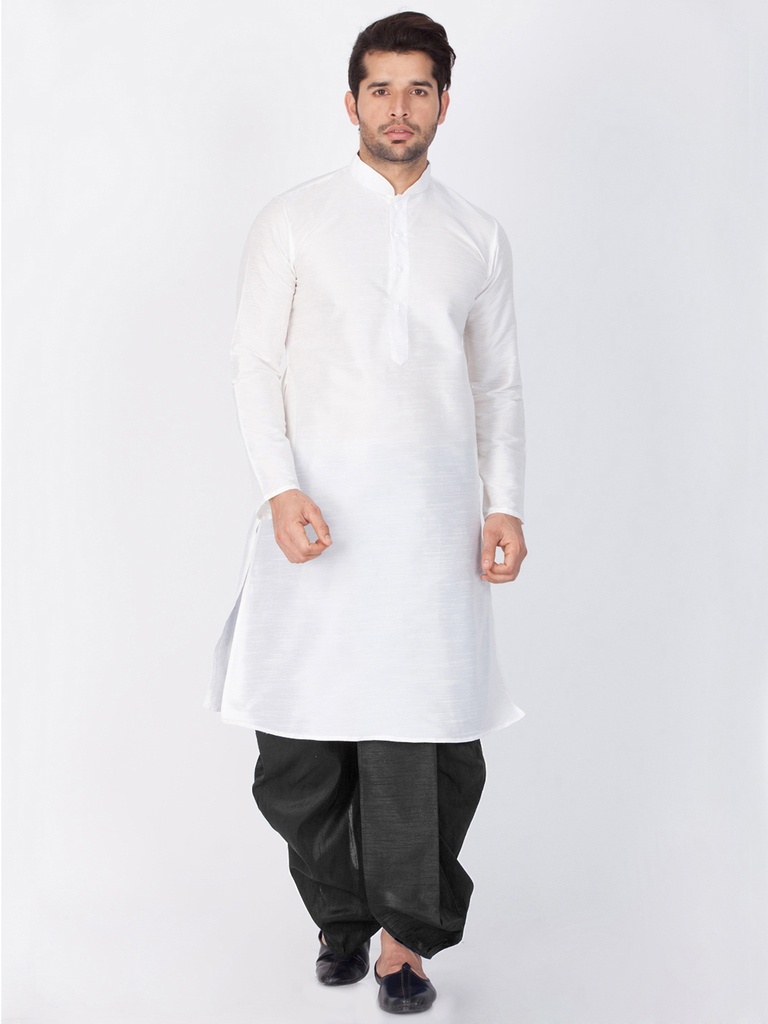 Trendy Look White Cotton Silk Kurta Dhoti Online