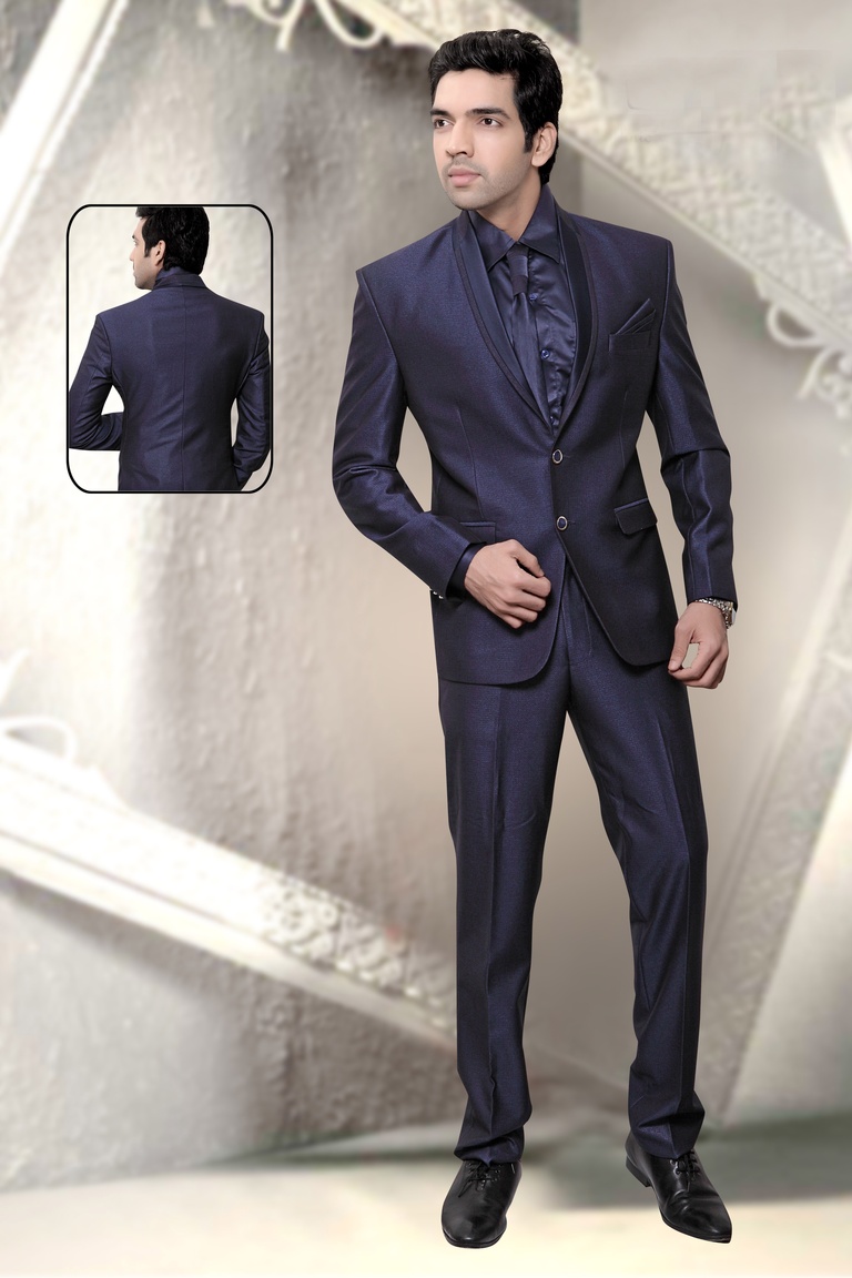 Blue Color Shawl Lapel Wedding Reception Suit