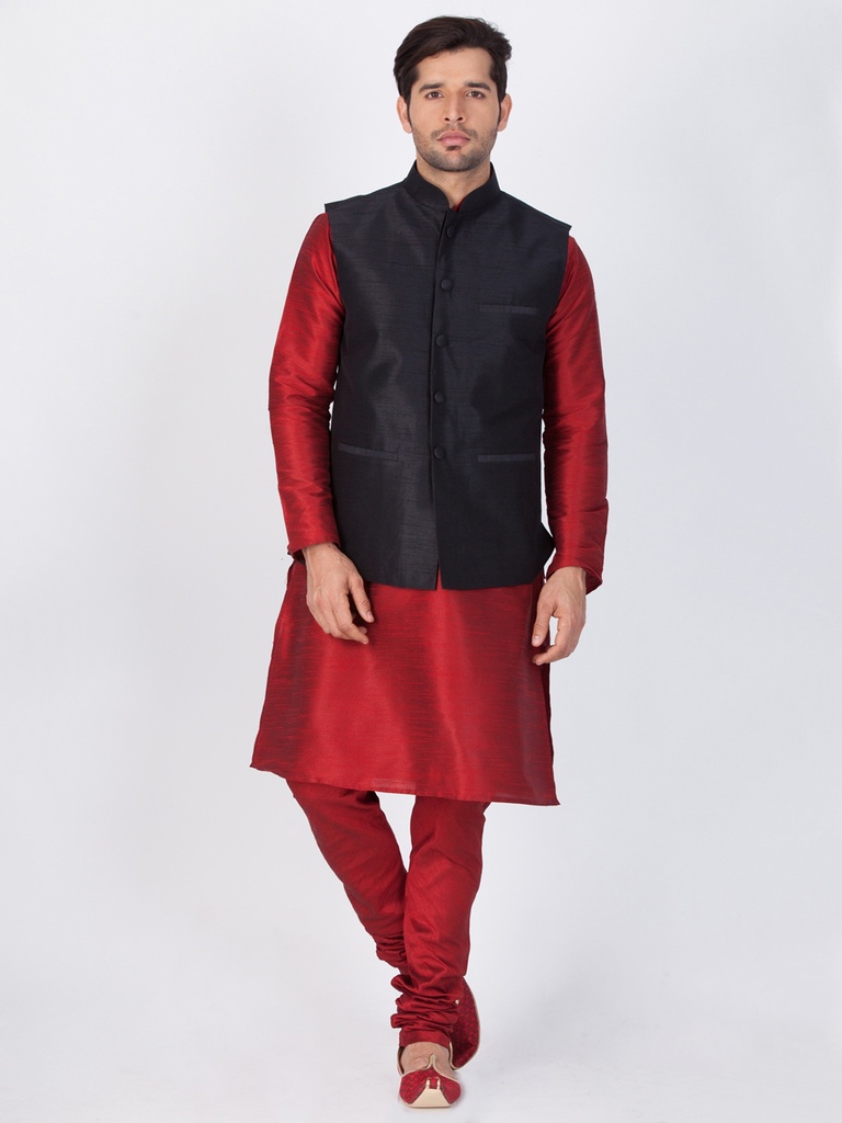 Buy Lucknowi Fancy Black and Off White Kurta Payjama With Jacket : 229589 -