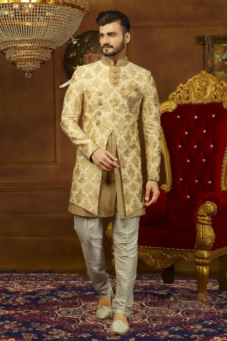 Perfectly Look Jaqurd Silk Indo Western Sherwani