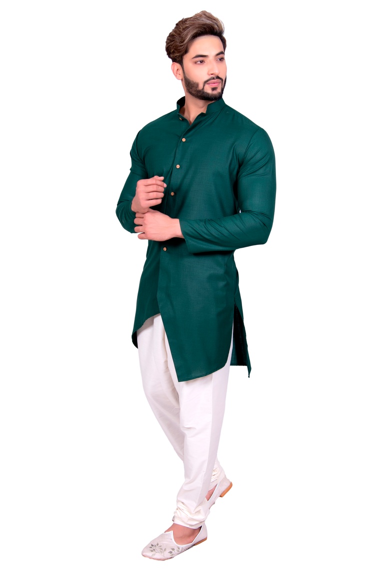 Green Festive Look Cotton Indo Western Sherwani
