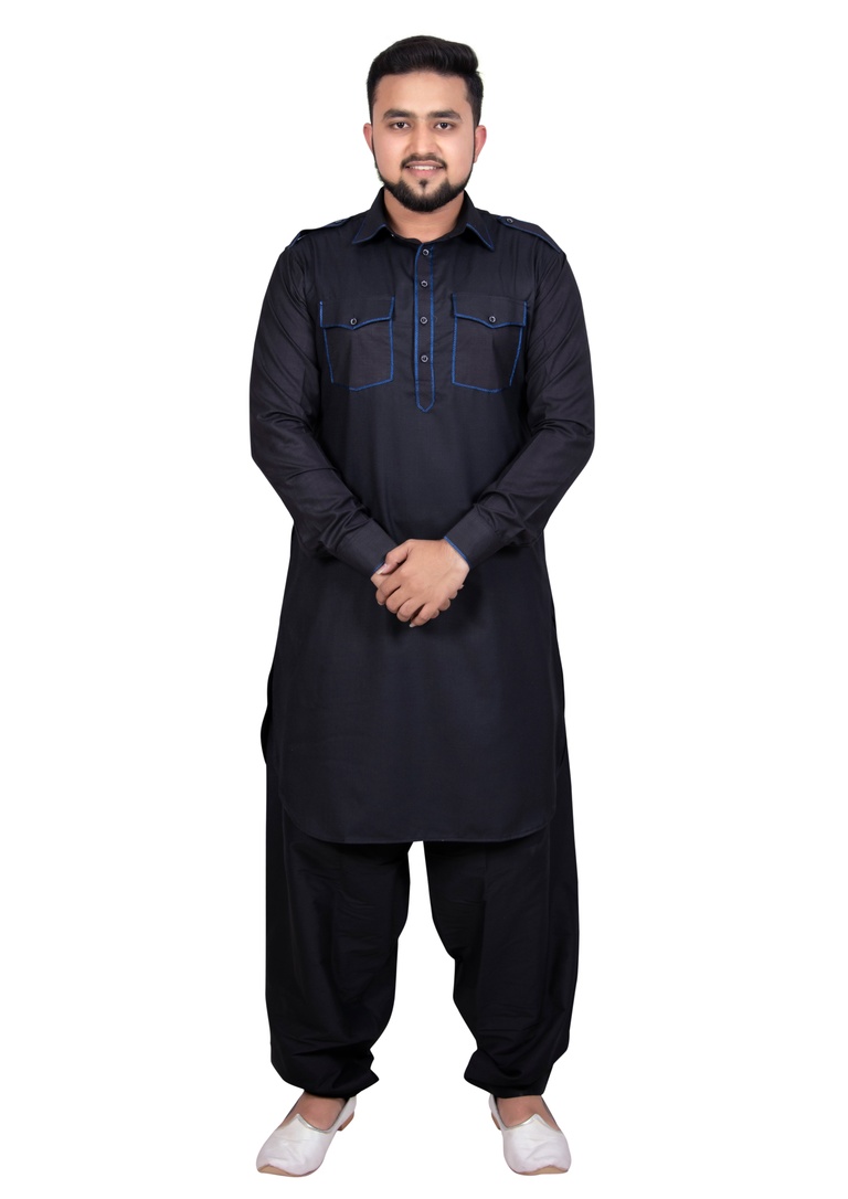Ideal Black Cotton Pathani Suit