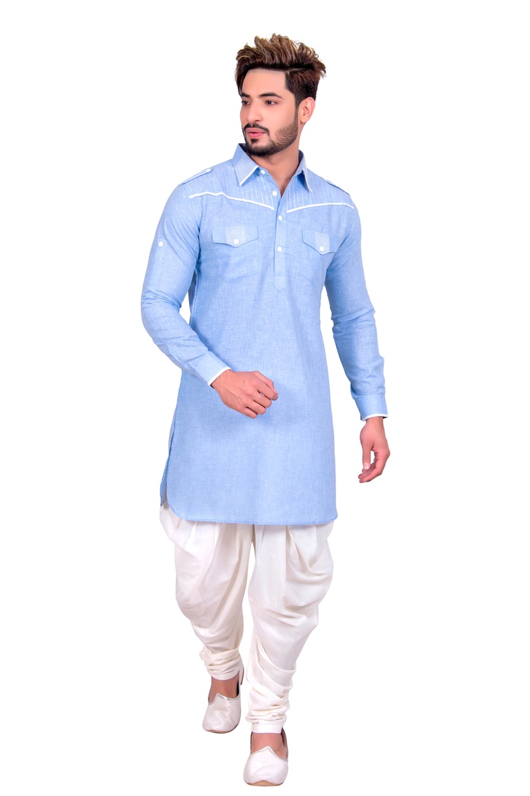 Splendid Sky Blue Pathani Suit