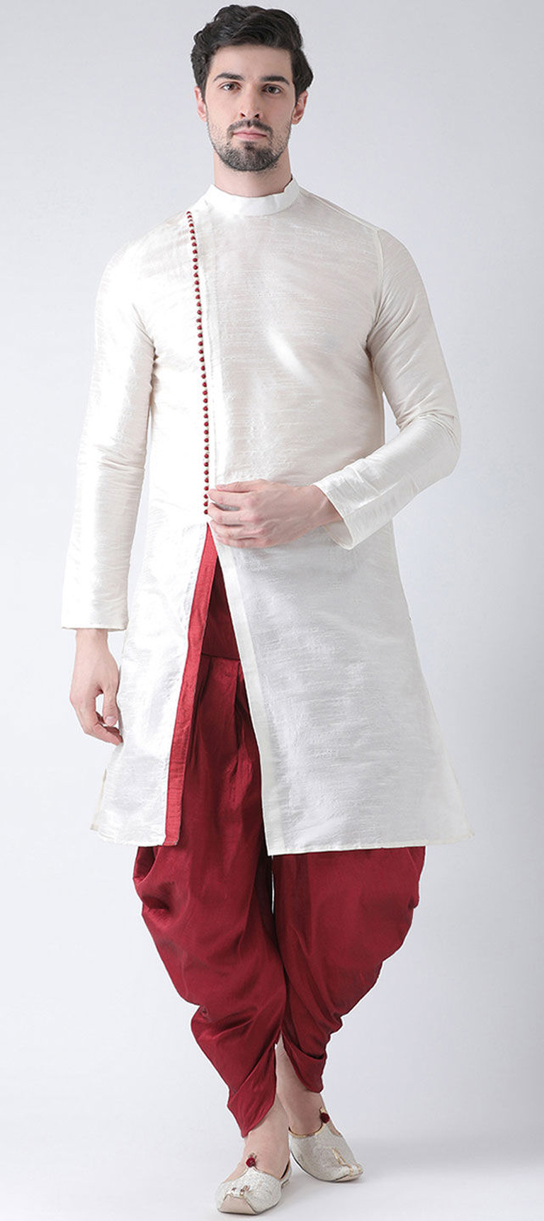 Designer White And Maroon Dhoti Kurta