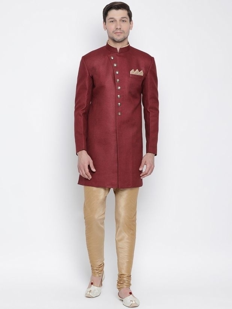 New Look Design Marron Silk Indo Western Sherwani