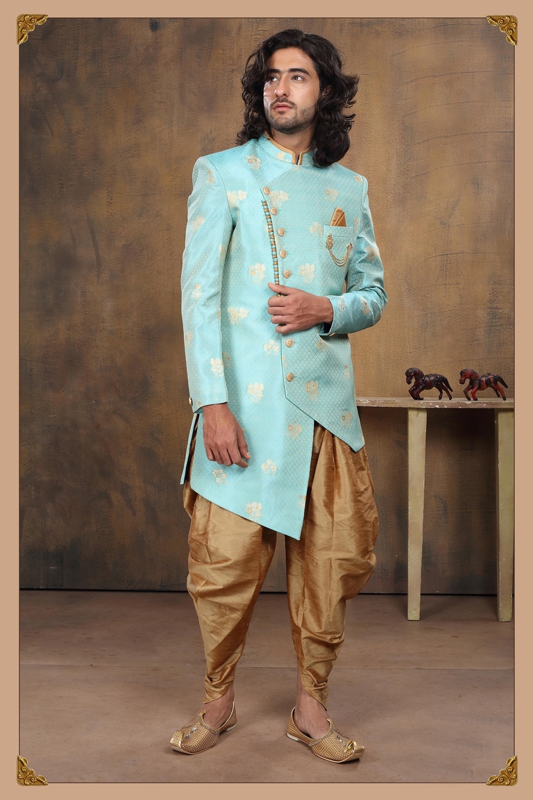 Asymmetrical Sky Blue Imported Fabric Indo Western