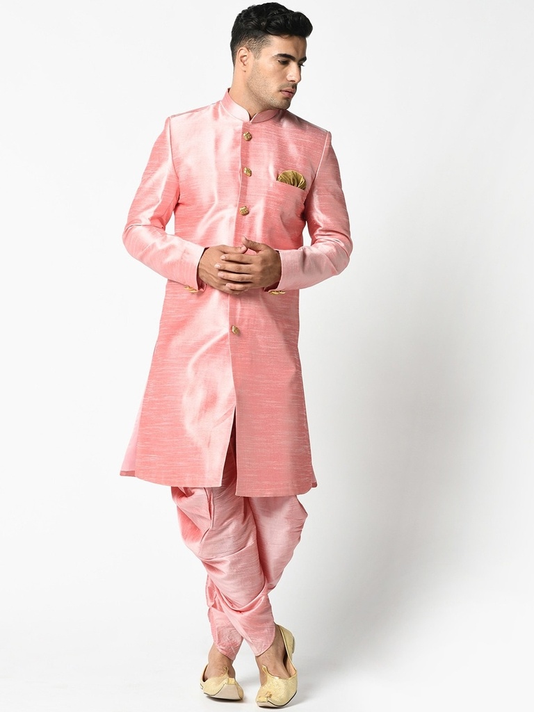 Light Pink Dupion Silk Sherwani With Dhoti