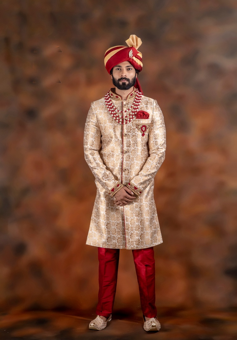 Brocade Silk Gold Color Designer Wedding Sherwani