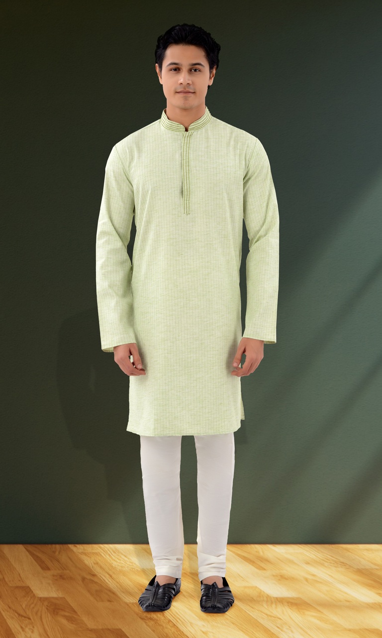 Soft Green Color Cotton Kurta Pajama For Men