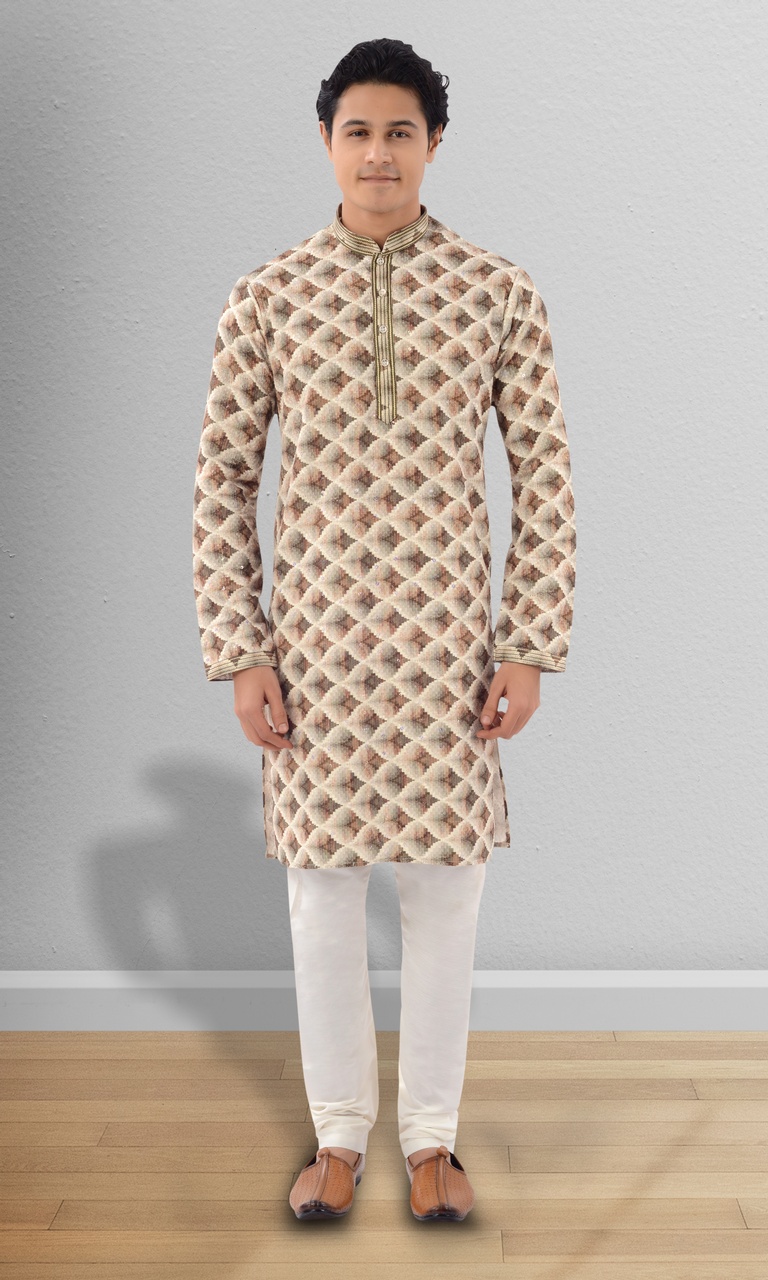 Cotton Silk Fabric Kurta With Sequins And Thread Work