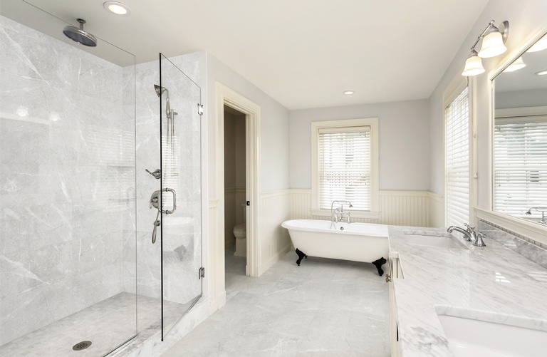 All White Themed Bathroom with a Shower Room - Bathroom Design Raleigh Luxury Kitchen Bath Express