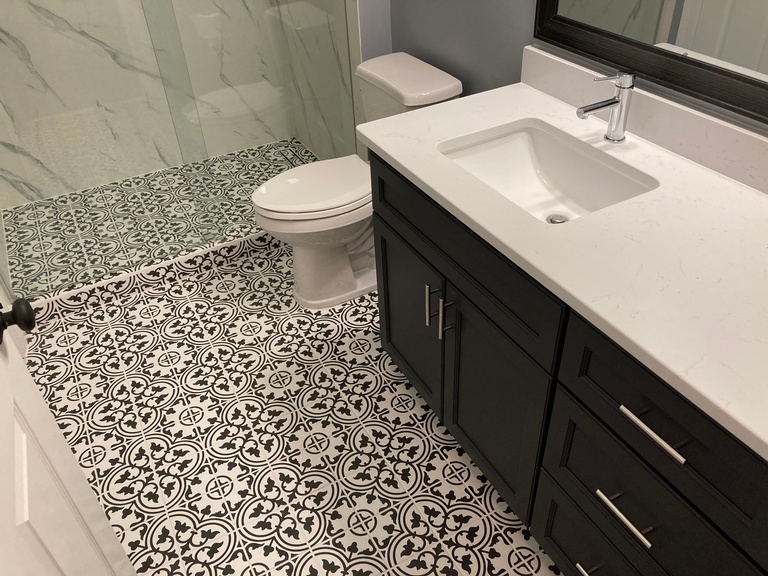 Charcoal Gray Cabinet Morrocan Floor Tile 