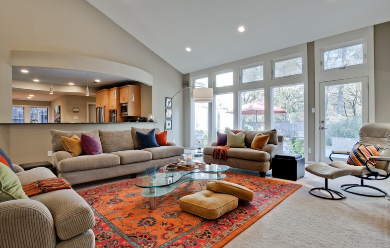 Living Room with French Windows by Jodell Clarke Designs LLC - Interior Stylist Dallas TX