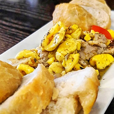 Jamaican-style ackee and saltfish, a breakfast dish with a unique flavor at Scotthill Caribbean Cuisine