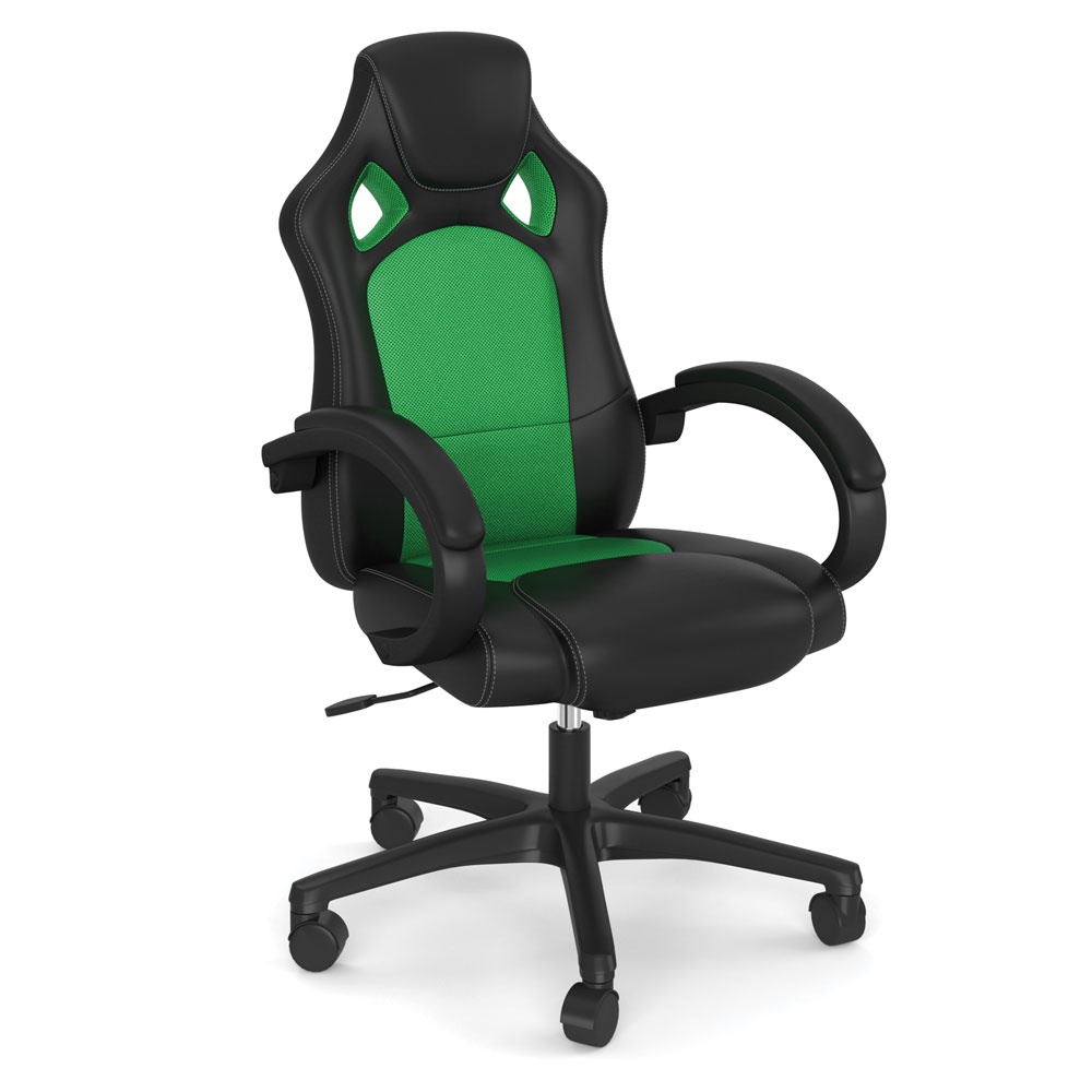 High Back Gaming Chair With Black Frame And Green Fabric