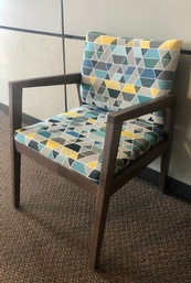 JSI - Used JSI Guest Chair with Arms- Gray Walnut Frame with Multi-Colored Triangle Upholstery