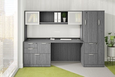 Harmony Desk with Hutch, Storage Cabinets and Glass Board