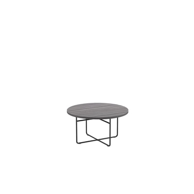 Round Laminate Coffee Table with Black Steel Rod Base