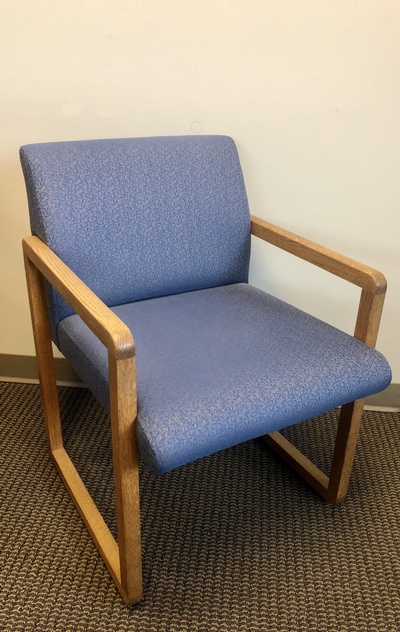 Used Guest Chair with Wood Sled Base and Frame - Blue Upholstered Seat and Back