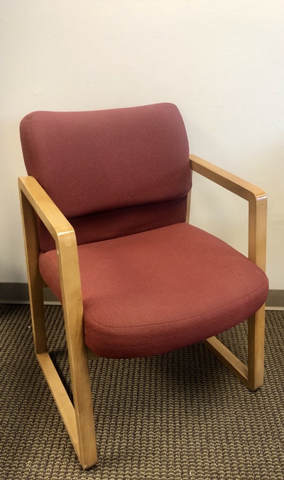 Used Guest Chair with Wood Sled Base - Light Red Upholstered Seat and Back