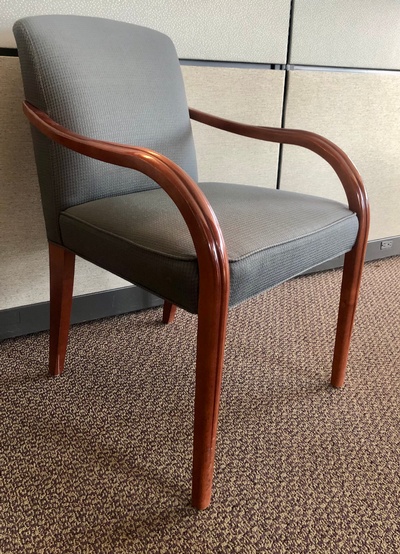 Used Patrician Guest Chair with Wood Arms - Gray Upholstery