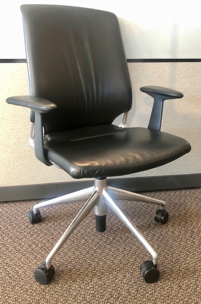 Used Task Chair with Arms - Black Vinyl Seat & Back