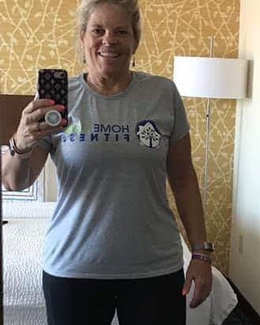 Elderly lady wearing Home Core Fitness Tshirt - Maryland In Home Personal Training