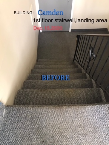 Before Cleaning Stairwell Area Carpet at Camden Building by JAG Cleaning Services Ltd.