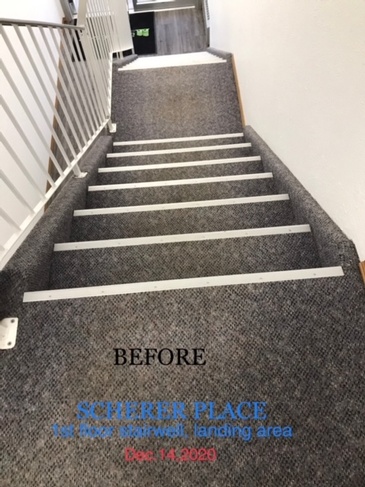 Stairwell Carpet Cleaning Services at Scherer Place Apartments by Professional Cleaning Experts at JAG Cleaning Services Ltd.