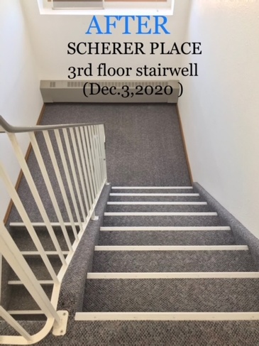 After Cleaning Stairwell Carpet at Scherer Place Apartments by Best Cleaning Experts at JAG Cleaning Services Ltd.