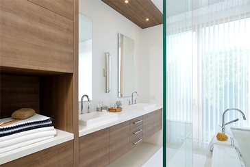 Modern Bathroom with Warm False Ceiling Lights - Toronto Top Construction Company by Battiston Construction