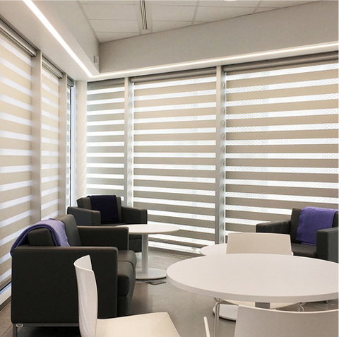 Bright White Dual Window Shades installed for Commercial Office Space by Winco Blinds & Window Fashion