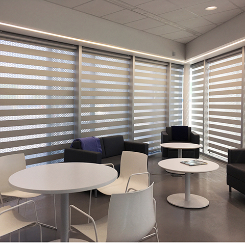 Luxurious White Dual Window Blinds installed for Office space by Winco Blinds & Window Fashion