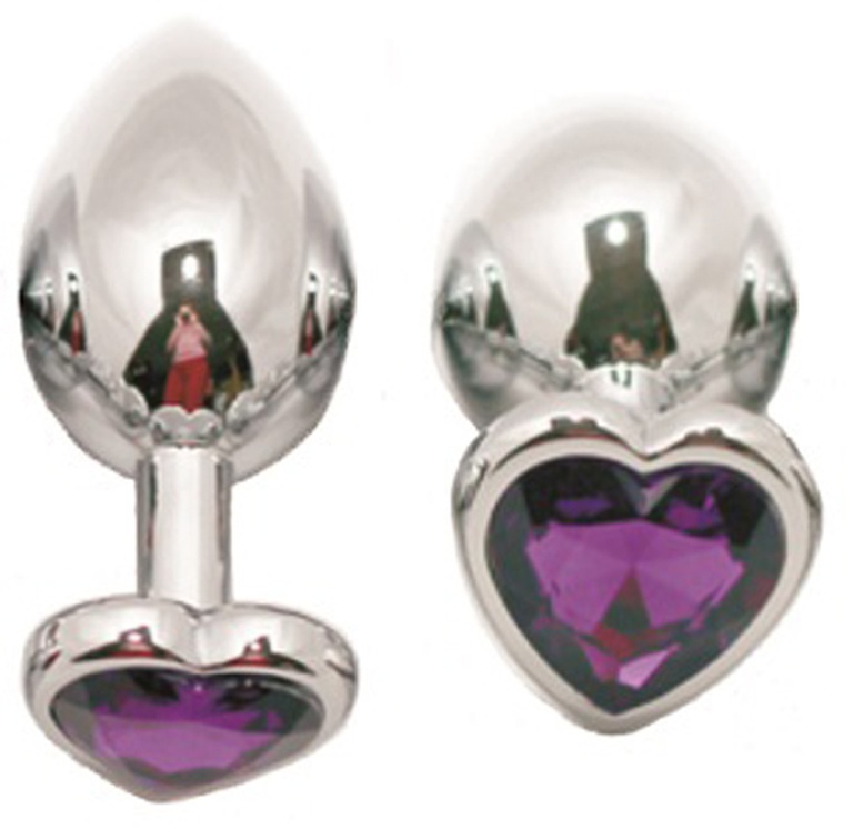 Jeweled Butt Plug, Stainless Steel Heart, Medium, Purple