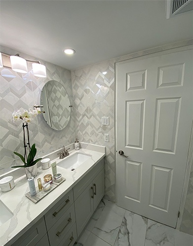 White Bathroom Remodel at Bochner Design & Home