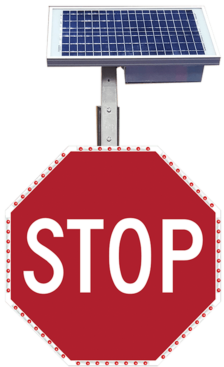 Solar Powered Flashing Stop Sign Alert Board - Transportation Solutions and Lighting, Inc