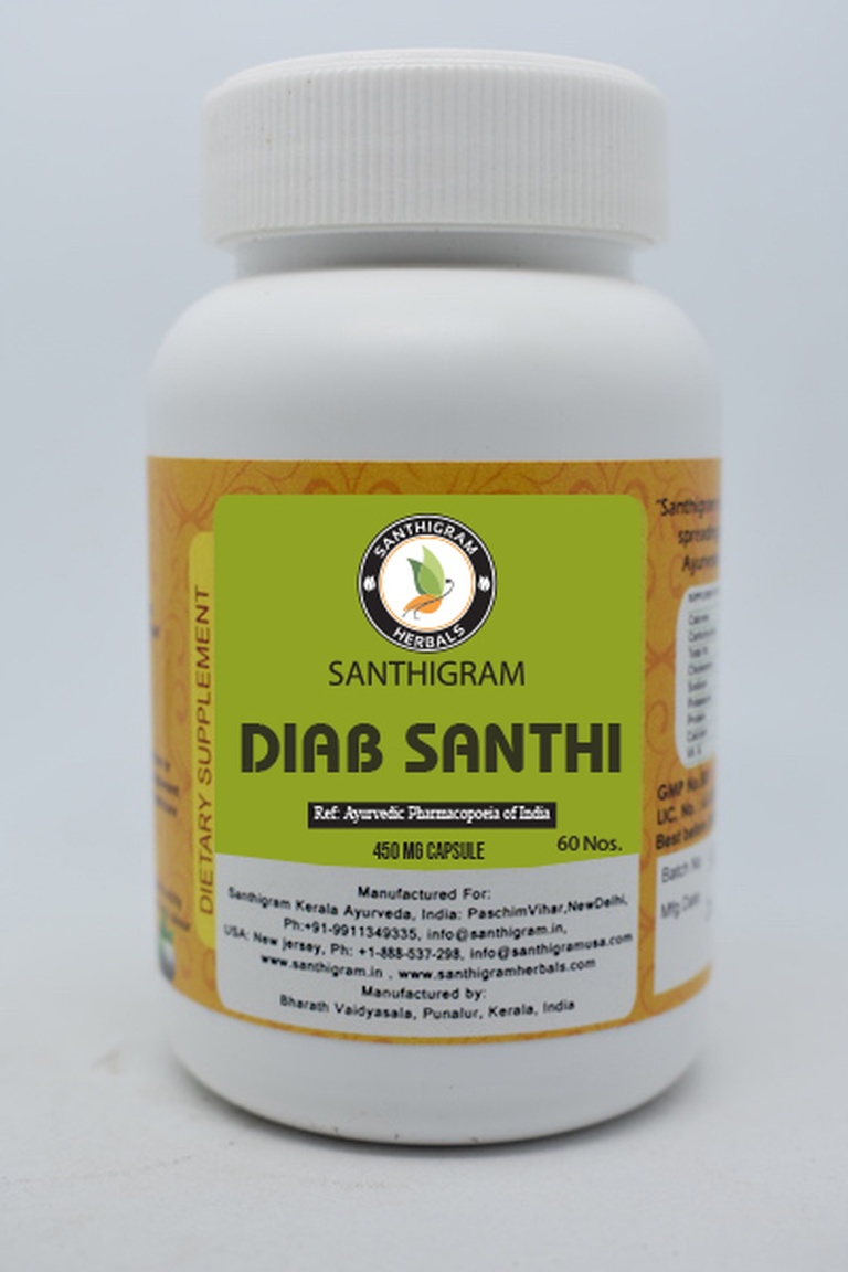 Buy Diab Santhi Capsule, Dietary Supplement Online in India, Santhigram Wellness Kerala Ayurveda
