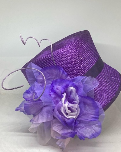 Purple straw bucket hat
